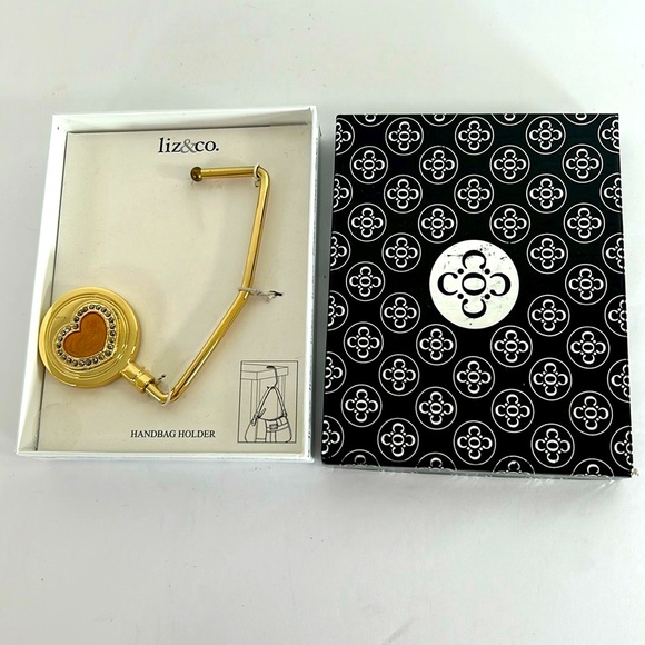 Liz & Co NIB Embellished Orange Heart Shaped Handbag Gold Tone Holder Hook - Picture 2 of 8